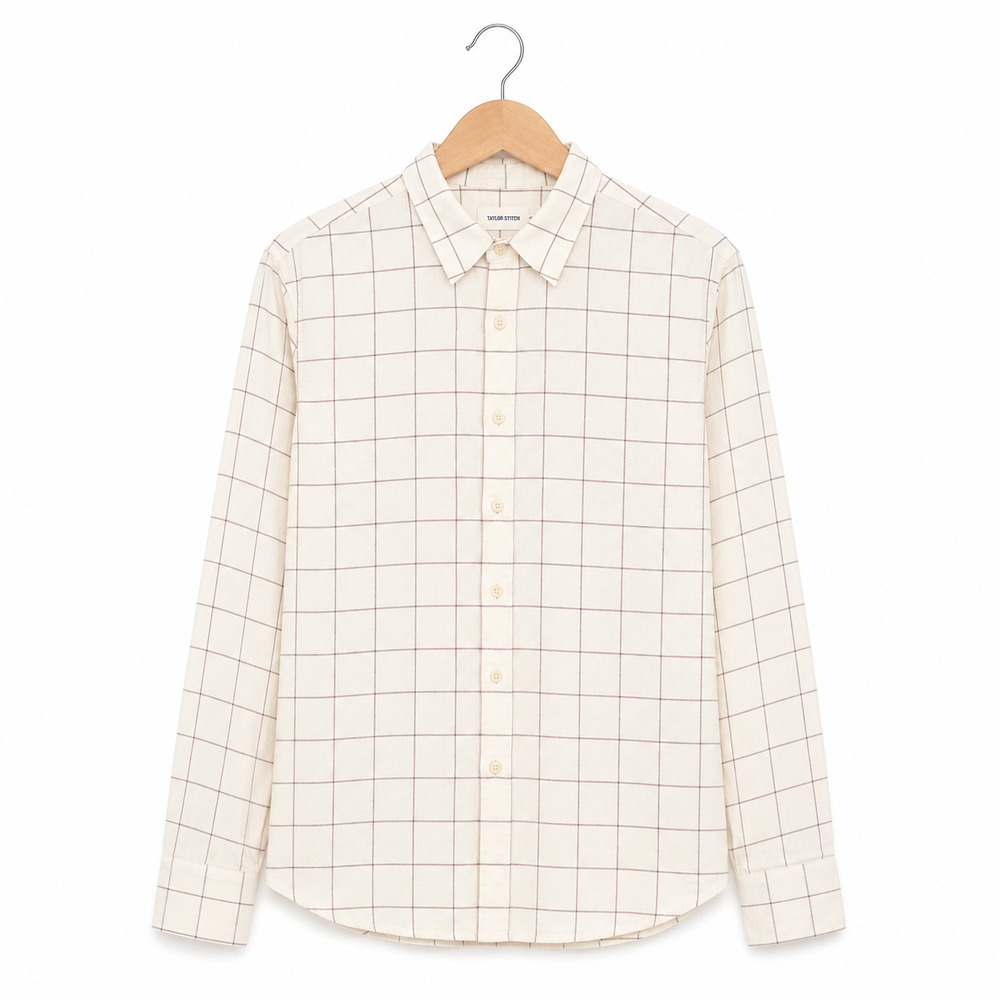 Taylor Stitch Womens Button Up Shirt Size XL Cream Brown Windowpane Pattern